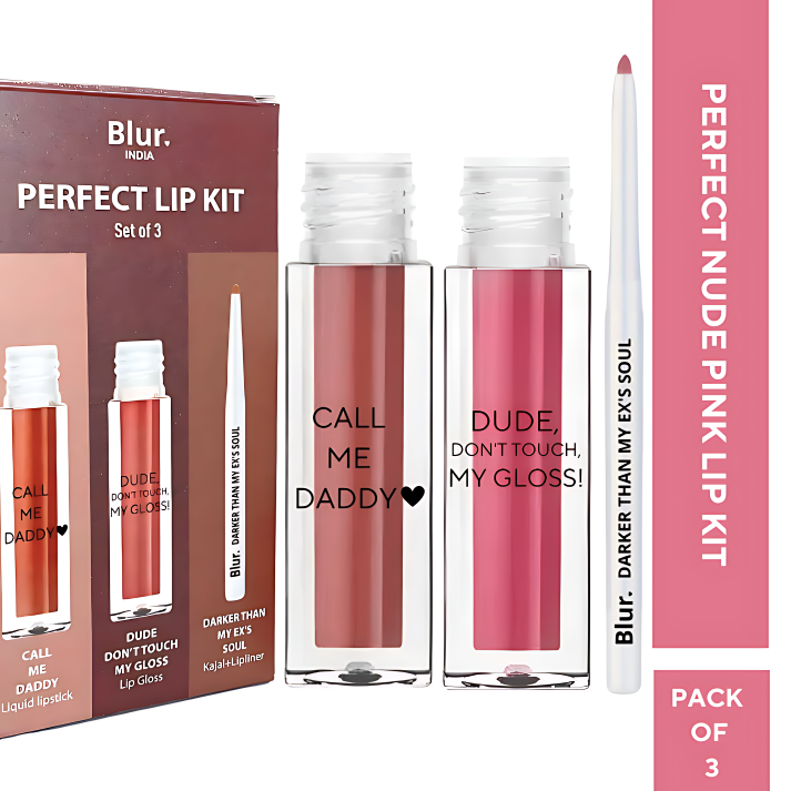 PERFECT Nude Pink Lip Kit | 3 Liquid Lipstick, Gloss, Lip Liner @ 999