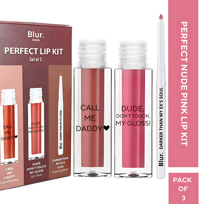 PERFECT Nude Pink Lip Kit | 3 Liquid Lipstick, Gloss, Lip Liner @ 999